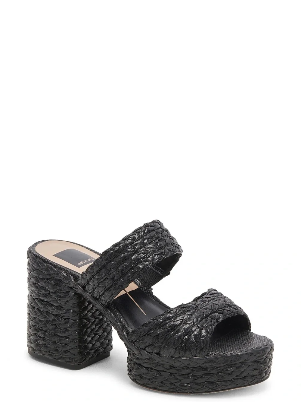 Dolce Vita LaToya Black Woven Platform Slide Sandals